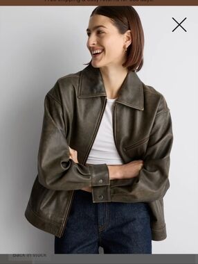 NWOT Quince 100% Leather Distressed Brown Jacket